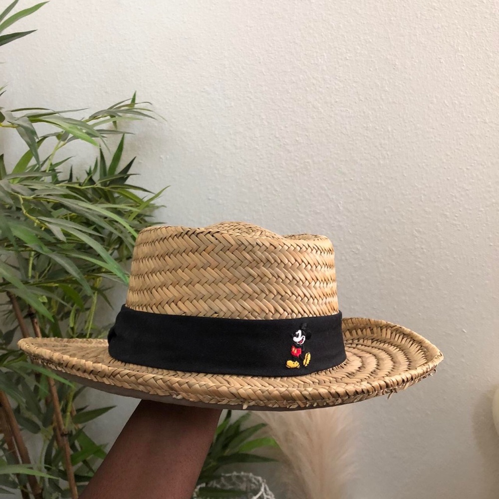Disney Natural Straw Woven Mickey Mouse Golf Tan Sun Fedora Cowboy Hat Cap Black